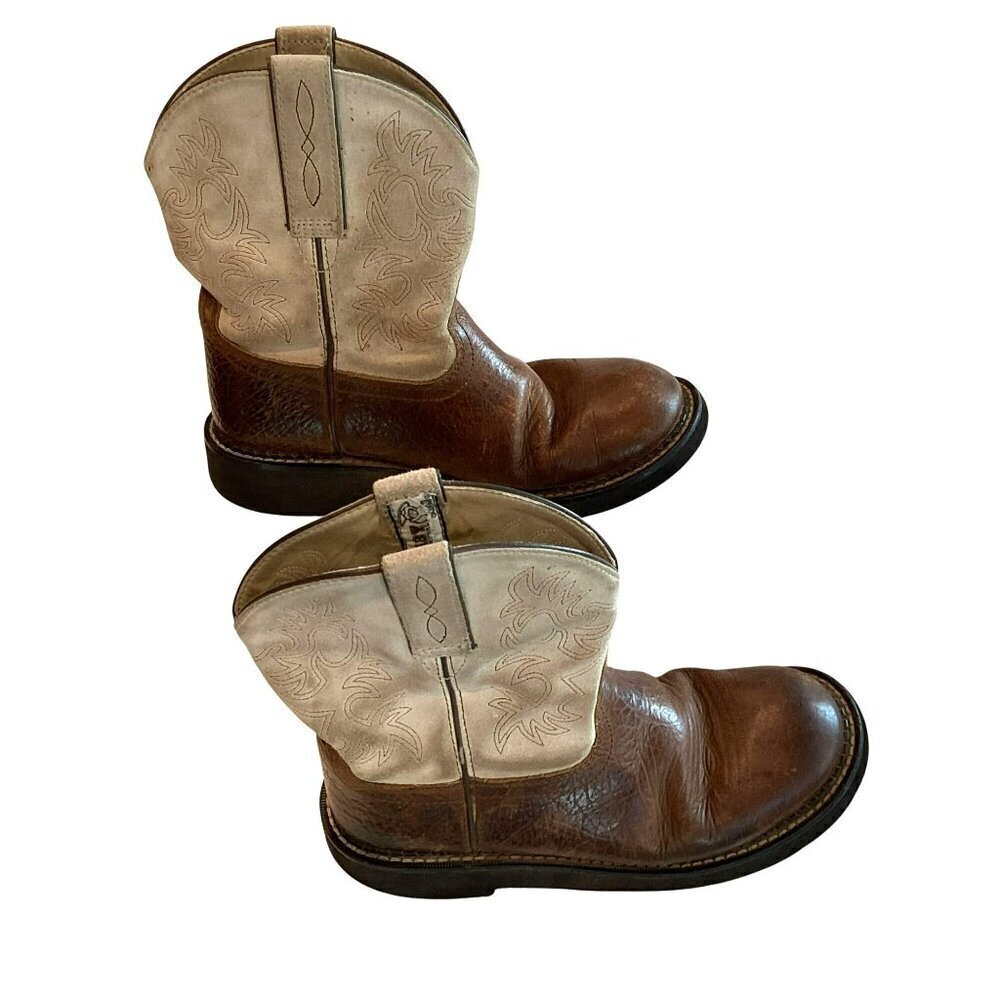 Ariat Fatbaby Western Boots Women's Sz 6B Leather Two-Tone Brown Rodeo Cowgirl - Picture 5 of 11